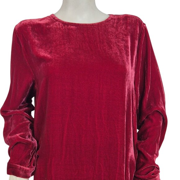 Eileen Fisher Women's Size M Ruby Red Silk Velvet Crew Neck Knee Length Dress 53 - Picture 2 of 11